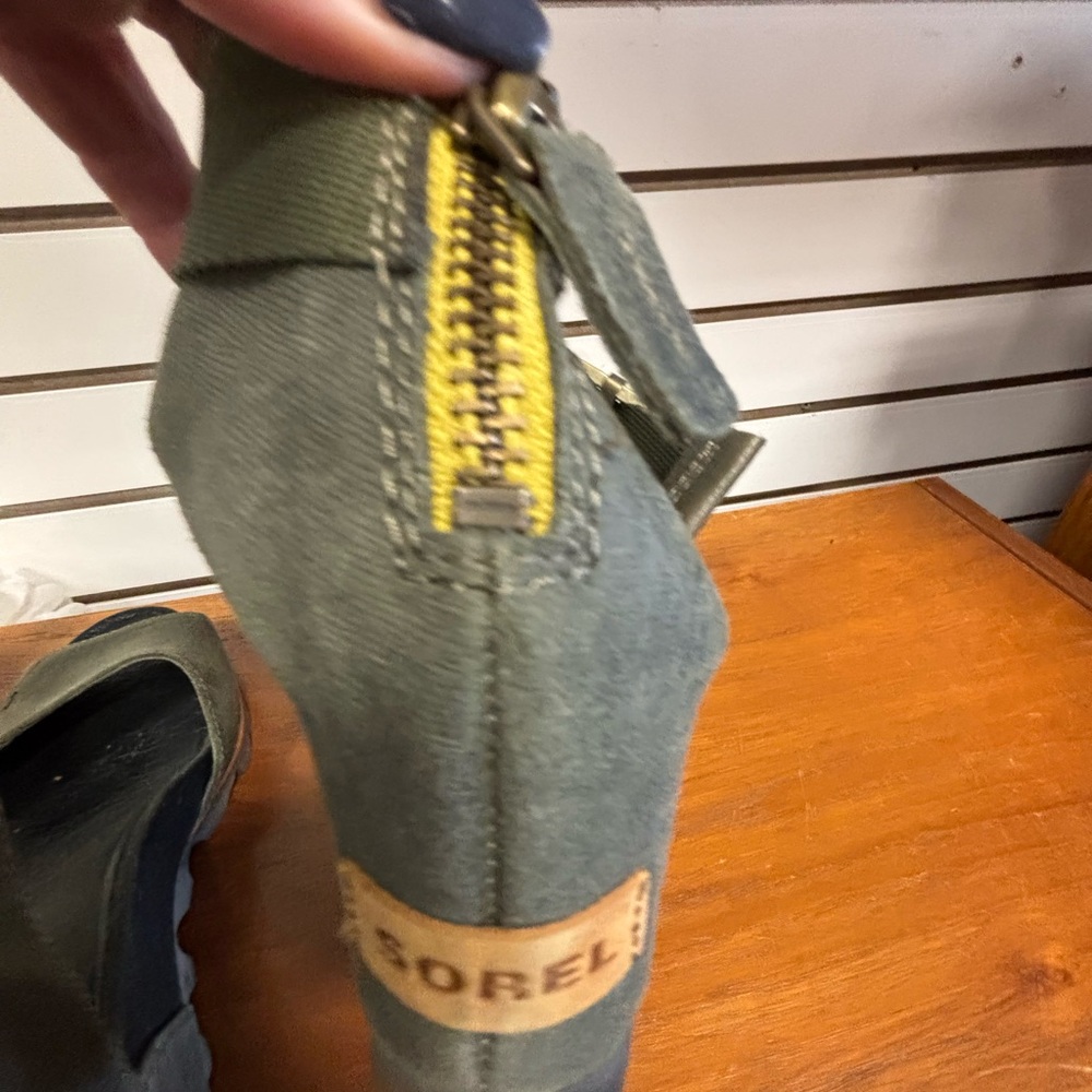 Sorel Joanie Olive Green Ankle Strap Wedge Sandals - Picture 4 of 8
